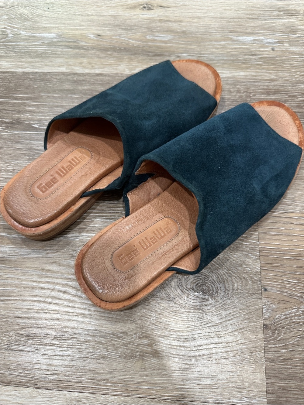 Anthropologie Gee WaWa Indigo Suede Open-Toe Slide Sandals